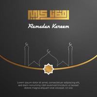 Ramadan Greeting with Ramadan Arabic Calligraphy in Kufi style mosque 8 point star and Gold Line
