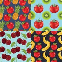 vector de arte de patrones sin fisuras de frutas y verduras para conjunto de envoltura de papel