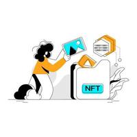 concepto de ilustración plana de archivo de arte nft, color verde, amarillo, negro, estilo de línea moderno mínimo, se puede utilizar para la página de inicio, web, ui, banner, plantilla, fondo, desarrollo web vector