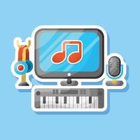 Music tool device with headphone, mic and keyboard illustration vector sticker