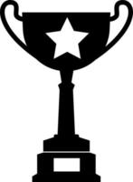 Winner cup badge on the stand, black silhouette. Highlighted on a white background. vector