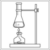 A glass flask with a burner. Vector burner, with a wick, insulated on a white background, tableware for a chemical laboratory. Black silhouette