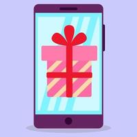 A gift in your phone. Notification of winning a gift. A mobile phone with a message. vector