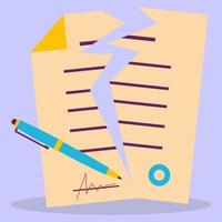 A torn document. Termination of the contract. Illustration in a flat style. Termination of important papers. vector