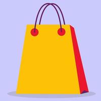 The paper shopping bag is yellow, empty. The icon of a flat shopping bag. Shopping.