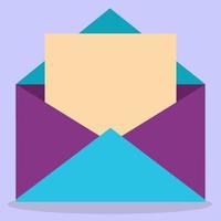 Vector envelope icon. There is a piece of paper in the envelope. Illustration in a flat style.