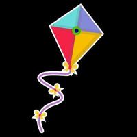 A sticker, a toy for a child, a kite. A colored kite isolated on a black background. vector