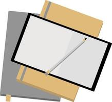 Notepad, pencil, folder, isolated on a white background. Vector illustration in a flat style. The diary is open.