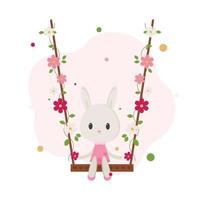 Happy Easter rabbit swing with egg background in spring season vector