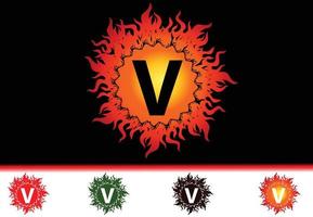 Plantilla de diseño de logotipo e icono de letra V de fuego vector