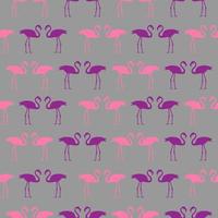 Seamless pattern with silhouettes of pink flamingos on a gray background. Flat vector illustration.