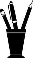 Icon pencils and pen in a glass for the office, black silhouette. Highlighted on a white background. vector