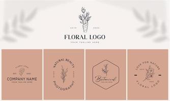 Set of Botanical Floral element Hand Drawn Logo with Wild Flower and Leaves. Logo for spa and beauty salon, boutique, organic shop, wedding, floral designer, interior, photography, cosmetic vector