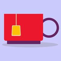 Cup. A small red mug with a tea bag. The image is made in a flat style. Vector illustration. A series of business icons.