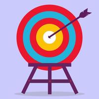 A target with an arrow standing on its feet. Accuracy and hitting the target. Vector illustration in a flat style.