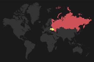 mapa del mundo gris con rusia roja y ucrania amarilla. vector