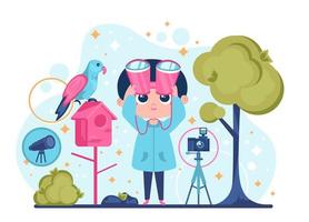 Bird Watcher With Binocular vector