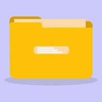 Illustrations of a yellow folder with documents. Front view. Office folder with a flat design. vector