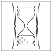 Hourglass, black line isolated on white background. A clock with a stand inside for measuring time. vector