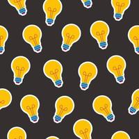 Seamless pattern in the form of light bulb stickers on a black background. vector