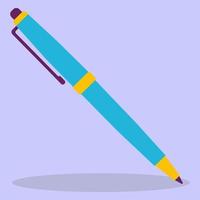 Blue pen. Flat vector illustration of a ballpoint pen. Ballpoint pen with a cap, in a flat style.