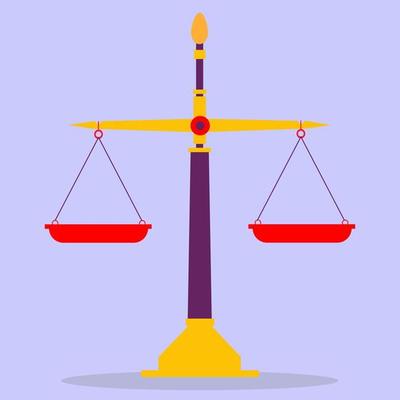Flat vector illustration of the scale icon. Balance. Balance of the balance scale, the design pattern of the Libra sign.