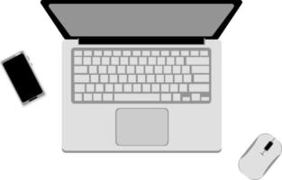 Items for the office or work at home. Desktop with laptop, phone. Illustration on a white background. vector