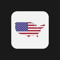 Silueta de mapa de Estados Unidos con bandera sobre fondo blanco. vector
