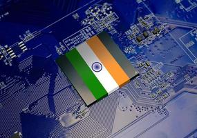 bandera de la india en la placa de circuito electrónico de la computadora del conjunto de chips operativo de la cpu foto