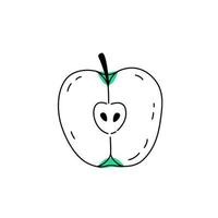 Doodle outline slice apple with spot. Vector illustration for packing.