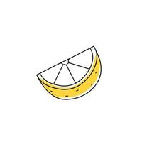 Doodle outline slice lemon with spot. Vector illustration for packing.