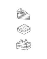 Bakery collection cake doodle outline illustration. vector