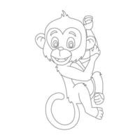 Cute little monkey outline coloring page for kids animal coloring book cartoon vector illustration