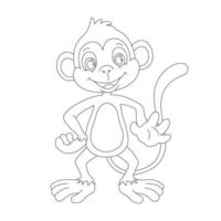 Cute little monkey outline coloring page for kids animal coloring book cartoon vector illustration