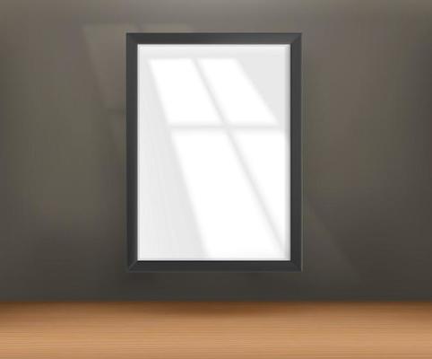 Interior with picture a2 mockup and sunlight effect. Template for design. Vector 3d illustration