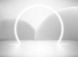 White neon glowing circle in white interior. 3d vector illustration