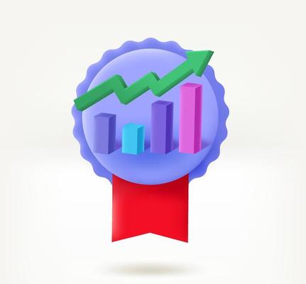 3d vector insignia with graph. Growing business