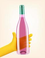 hombre que sostiene una botella llena de vino rosado en una mano. ilustración vectorial 3d vector
