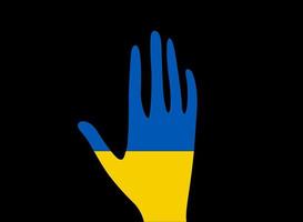 Stop war in Ukraine, open palm, symbol peace and cessation of hostilities. Vector illustration.