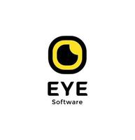 Eyeball vector icon. Yellow rectangle eye retina, photo lens abstract symbol, spy tech, vision surgery, smart camera app. SImple flat abstract logo template. Logotype concept design for business.