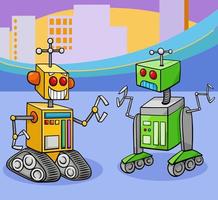 two cartoon robots characters talking vector