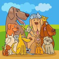 cartoon dogs and cats funny characters group vector