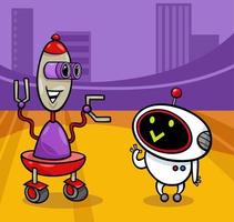 divertidos personajes de robots de dibujos animados hablando vector