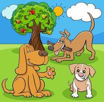 cartoon dogs and puppies funny characters group vector