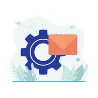 automatización de correo electrónico, ilustración vectorial de marketing digital. icono de engranaje y sobre. diseño plano adecuado para muchos propósitos. vector