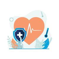 Healthcare and medical illustration concept. Heartbeat and shield vector icon.
