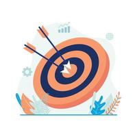 Market targeting, business strategy vector illustration. Target board with arrow icon. Flat design suitable for many purposes.