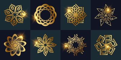 Abstract golden flower or ornament logo set collection. Minimalist, creative, simple, digital, luxury, elegant and modern logo template design. vector