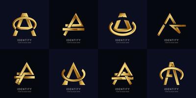 colección de plantillas de logotipo de letra a con elegante color dorado vector
