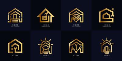 hogar, casa, reparación del hogar o colección de conjuntos de logotipos de ideas para el hogar. vector